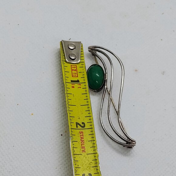 Vtg German Art Deco Brooch 925 Sterling Silver Handarbeit w/Green Jade Jadeite - Picture 3 of 7